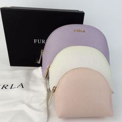 【FURLA】フルラ ドーム型ポーチ パープル アイボリー ピンク 保存袋・箱付き 3点 レディース【中古】4-2 41128