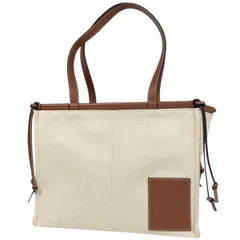 【在庫一掃】 ロエベ LOEWE クッショントート ラージ ショルダーバッグ アナグラム トートバッグ キャンバス ホワイト レディース 【中古】