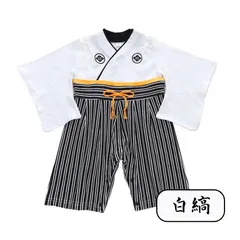 白縞 ベビー服 和装 袴 ロンパース 縞 亀甲 記念撮影 フォーマル 着物 子供服 男の子 七五三 端午の節句 お食い初め お宮参り 70cm 80cm 90cm 100cm