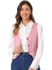 Allegra K チョッキ ベスト ジレ スチームパンクドレッシー ノースリーブ スリム ジャケット レディース ピンク M