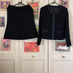 61 UNTITLED アンタイトル ツイード ジャケット スーツ スカート ブルー 青 藍色 ネイビー 紺色　skirt　ジャケット アウター 羽織　ノーカラー　ラメ