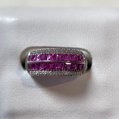 プリンセスカットルビーリング　Pt900 ルビー0.87ct/ダイアモンド0.071ct　＃12