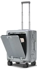(シルバー 出張 ビジネス SSサイズ ストッパー付き/TSAロック/YKKファスナー旅行 静音 耐衝撃 超軽量 ABS+PC キャリーバッグ 機内持ち込み 27L大容量1泊2日) 前開き 小型 キャリーケース アルミフレーム フロントオープン スーツケース