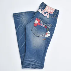 00s 韓国製 Lolita Jeans ロリータジーンズ 刺繍 ワッペン デコ フレア デニムパンツ ブーツカット ローライズ Y2K ヴィンテージ ビンテージ 韓国古着レディースW76cm