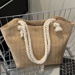 ［春のマストバイ］カゴバック ストローバッグ ジッパー付きかごバッグ 無地ハンド バッグ カゴバッグ大容量量 肩掛けカバン ハンドバッグ ミニバッグ ショルダーバッ プレゼント レディース