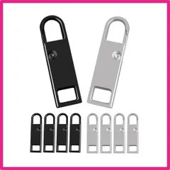 ファスナー 引き手 交換用ジッパー ジッパーパーツ ジッパー修理キット ジッパーハンドル 交換用ジッパー プルパーツ ジッパー修理用 チャックバッグ 財布 洋服 靴 メタルジップタブ プル 引き手（ブラック＋シルバー）