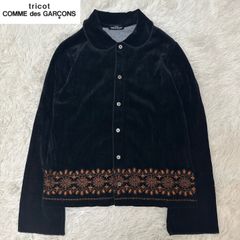 tricot COMME des GARCONS トリココムデギャルソン AD2002 ベロア 刺繍 丸襟 ブラウス ブラック