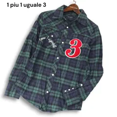 1piu1uguale3 ウノピュウノウグァーレトレ MRS011 秋冬 No.3ワッペン★ 長袖 ウエスタン チェック ネル シャツ Sz.3　メンズ