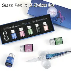 クリスタルガラスペン 自由星空 インク5色付き ペンホルダー付き ユニコーン ライティング ペンのお色6種からご選択 万年筆 インクペン ガラスペン 筆記用具 ギフト 贈り物 プレゼント 美しいペン お絵描き 字を書く喜びを 羽ペン 手紙 文房具 新品 送料無