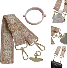 アリス Hi-Craft ネックストラップ おしゃれ 可愛い スマホストラップ 太め 肩痛くない ローブ 落下防止 長さ調整可能 肩掛け 首掛け 斜め掛け スマホショルダーストラップ 携帯ストラップ インド刺繍風(ピンクベージュ,  120cm)