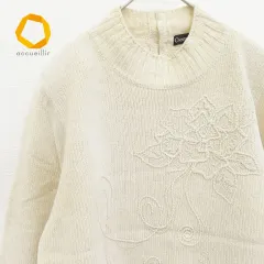 Chamois シャミー シルク ニット セーター 薔薇刺繍 アイボリー系 w852719iのサムネイル