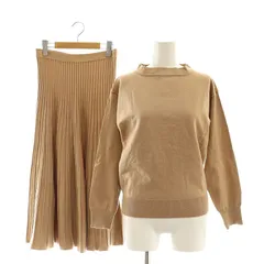 ストロベリーフィールズ STRAWBERRY-FIELDS セットアップ 上下 2点セット ニットトップス カットソー 長袖 スカート ロング ミモレ丈 フレア イージー ベージュ /MI ■OS