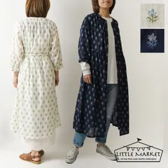 ＊【新品】【LITTLE MARKET リトルマーケット】コットン インド綿 コモン プリント 前開き ワンピース (s4504-605-04)レディース 春 夏 小紋柄 ゆったり ワイド Aライン フレア 七分袖 ナチュラル 服 ナチュランド 人気