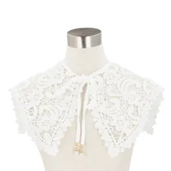 ☆ A：ホワイト ☆ レース付け襟 ビッグカラー リボン yklacecollar2 つけ襟 レース リボン 付け襟 つけえり レース襟 レースカラー フェイクカラー レディース ビッグカラー クロシェ編み おしゃれ シンプル モノトーン かわいい 可愛い