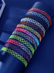 ジュエリー レディース ネックレス セット Y2Kカラフル中空エラスティック タトゥーチョーカーネックレス12個セット パーティー ミュージックフェスティバル ジュエリー