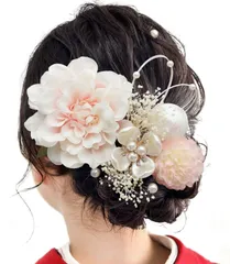 『大特価』 振袖 ダリア 袴 プリザーブドフラワー 着物 かすみ草 和装 あじさい 結婚式 ヘアアクセサリー 卒業式 水引 和装小物 ヘッドパーツ 成人式 専用ケース付き 髪飾り ホワイト [Baramoly] DA1003