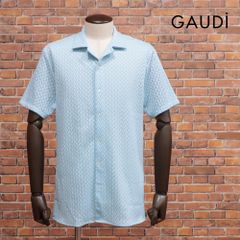 25春夏/GAUDI/Lサイズ/サマーニット シャツ C511GU45028 透かし編み ジグザグ柄 開襟 イタリア製 半袖 今期 新品/青/ブルー/kf314/