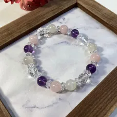 水晶 ムーンストーン ローズクォーツ アメジスト 天然石 パワーストーンブレスレット 8mm  カット水晶 ●