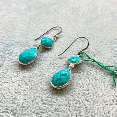 シルバーピアス　ピアス　天然石　ターコイズ　トルコ石　シルバー925 　925刻印　レディース　メンズ　ユニセックス　両耳用　フックピアス　ブルー　グリーン　手作り　ハンドメイド　インディアンジュエリー　エスニック　12月　誕生石