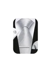 【迅速発送】HISDERN A4-01 結婚式 シルバー ネクタイ チーフ タイピン カフスボタン 4点セット シルク フォーマル メンズ 幅8.5cm ブランド品 冠婚葬祭 婚礼用 礼服用 新郎 41柄