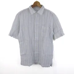 ランバン 半袖シャツ トップス リネンシャツ ストライプ柄 メンズ Lサイズ 白×青×茶 LANVIN 【中古】のサムネイル