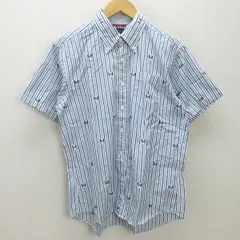 G■トミーヒルフィガー/TOMMYHILFIGER 半袖BDシャツ/ストライプ柄【L】紺青/men's/159【中古】■