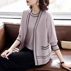 ☆ パープル ☆ XXL ☆ ニットカーディガン アンサンブル アンサンブル カーディガン ニットカーディガン レディース ニット トップス カーデガン 羽織り 春 秋 冬 2点セット ニットアンサンブル 上品 通勤 オフィス おしゃれ かわいい セーター