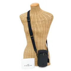 【SAランク】 コーチ COACH フォーン クロスボディ クロスグレイン レザー / PVC CP272 スマホショルダー ミニ ショルダーバッグ 斜め掛け 肩掛け フォンポーチ レディース メンズ ブラック 正規品 極美品 中古 mbh27003