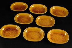 ♡Eb右1017 淡路島 珉平焼き 陶器 龍 楕円形 豆皿 菓子皿 イエロー