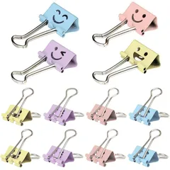 ダブルクリップ 25mm 24個入り 4色 小 笑顔デザイン 金属製 ペーパークリップ 書類整理 事務用品 オフィス かわいい カラフル (25mm-マカロンカラー) 0