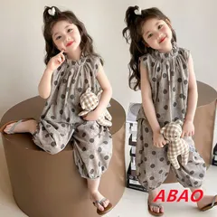 【新商品が大人気です！】女の子 夏服 上下セット 女児 夏 ドット 子供 3歳~6歳 上下セット お出かけ 涼しい 綿麻 可愛い 2点セット おしゃれ 通園 90-140cm yz49