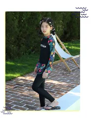 ラッシュガード キッズ 水着 女の子 セパレート 子供 上下セット 花柄 3点セット 子供水着 女の子 長袖 子供 水着 こども 子供用 セパレート 長パンツ スイムウェア ジュニア 水着 みずぎ 子ども レギンス ダイビングスーツ MNfU305