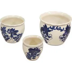【新品・2営業日で発送】大和工業 陶器植木鉢3点セット ブドウ柄 P03／3BB