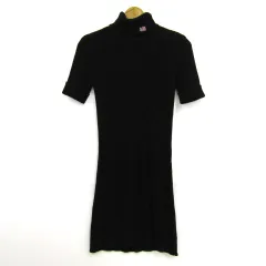 ポロジーンズ リブニットワンピース 半袖 コットン100% ブランド トップス 黒 レディース Sサイズ ブラック POLO JEANS 【中古】