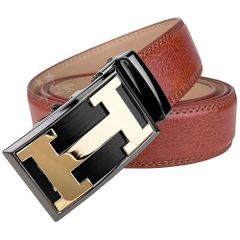 新品 アウトレット ベルト メンズ 本革 ブランド レザーベルト 革ベルト オートロック 穴なし 無段階 紳士 カジュアル ゴルフ オレンジブラウン OMBS-476gd-ORBR-M8