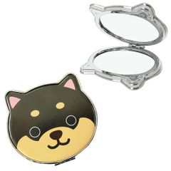 【新着商品】旅するマメしば コンパクトミラー 手鏡 携帯 折りたたみミラー ハンドミラー かわいい キャラクター 柴犬 豆柴 (黒 くろまめ)