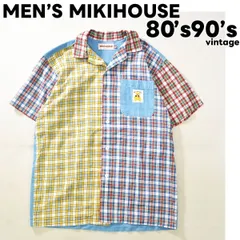 【希少】 80s90s メンズ ミキハウス クレイジーチェック パジャマシャツ M