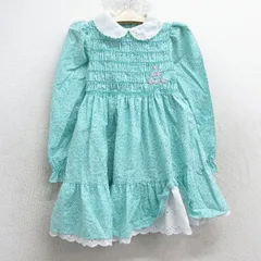 古着 長袖 ワンピース キッズ ガールズ 子供服 80s 花 葉 総柄 コットン 緑他 グリーン 25apr10