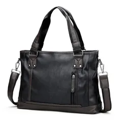 [Takusan Shopping] ビジネスバッグ 仕事かばん 通勤バッグ 手持ち 肩掛け 斜め掛け 3way 通学 旅行 就活 成人式 ジッパー 自立 PUレザー シンプル 無地 メンズ 通勤 バック a4 ばっく 軽量 大容量 人気  [ブラックレザー]