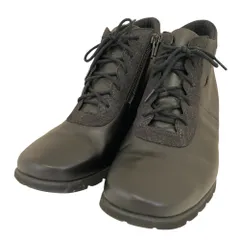 美品 pedala ペダラ アシックスウォーキング レザー 幅広 レースアップ コンフォートシューズ ショートブーツ 23.5cm 4E ブラック レディース 古着 中古 USED