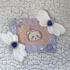 縦横対応 ◎ B8 青系 ふわふわ もふもふ 天使の羽デコケース ここに推しを入れますᜊ₍ᐢ..ᐢ₎ᜊ