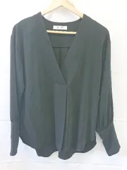 ◇ Θ nano universe ナノユニバース Vネック 長袖 ブラウス カットソー サイズF ブラック レディース E  【1506180008236】