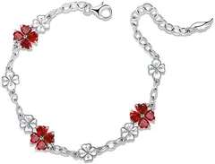 JIANGXIN 1月誕生石 ガーネット 女性 シルバー925 ブレスレットハート 四つ葉のクローバー 誕生日( 1月 誕生石 ガーネット)