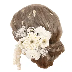 Bud Flower バドフラワー 髪飾り 成人式 卒業式 ドライフラワー 水引 金箔 和装 振袖 袴 ヘッドドレス 結婚式 七五三 アクセサリー hair-44 (オフホワイト)