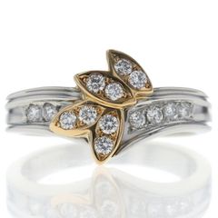 POLA ポーラ Pt900 K18YG コンビ リング ダイヤモンド 0.28ct/0.159ct V字 リーフ デザイン 指輪 10号【新品仕上済】【zz】【中古】