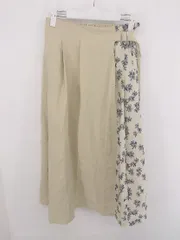 ◇ AS KNOW AS PINKY 切替 花柄 ラップ巻き風 膝下丈 フレア スカート サイズM ベージュ グレー系 レディース P  【1307150005756】