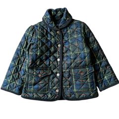 Ralph Lauren　ラルフローレン チェックキルティングロングジャケットグリーン系110