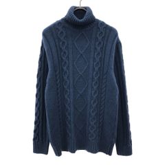 バーニーズニューヨーク イタリア製 ウール ケーブル編み 長袖 タートルネック セーター 48 ブルー BARNEYS NEWYORK ニット メンズ