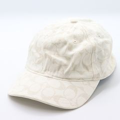 人気】COACH シグネチャー柄 キャップ ホワイト×レザー 調整可能 人気】COACH シグネチャー柄 キャップ ホワイト×レザー 調整可能
