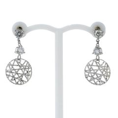 Pt900 プラチナ ピアス ダイヤモンド 0.25ct/0.25ct 2粒 サークル レーシー 透かし メッシュ【新品仕上済】【zz】【中古】